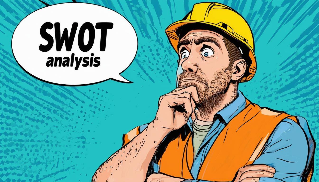 A confused tradie thinking about a SWOT analysis